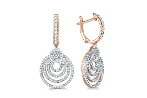 Серьги из красного золота с 224 фианитами