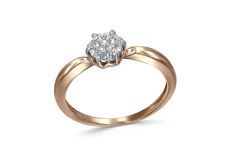 Кольцо Малинка из красного золота с 7 бриллиантами
