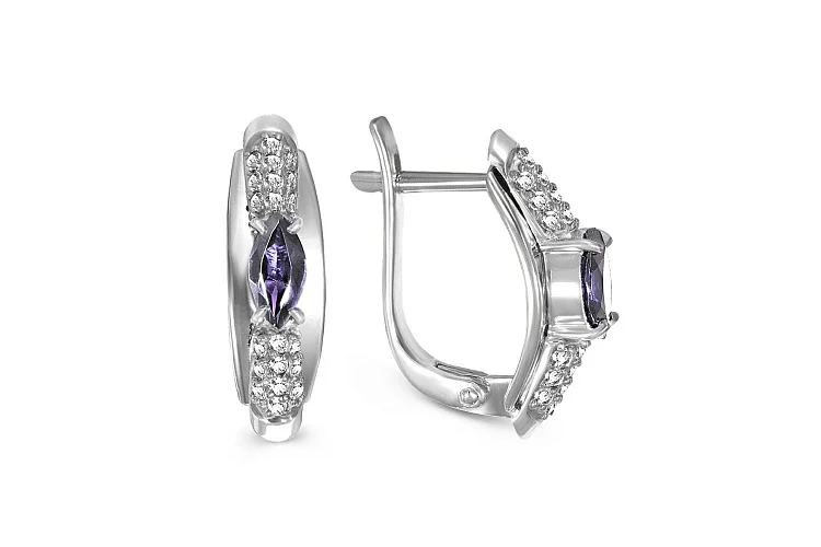 Серьги из белого золота с 2 аметистами и 40 бриллиантами
