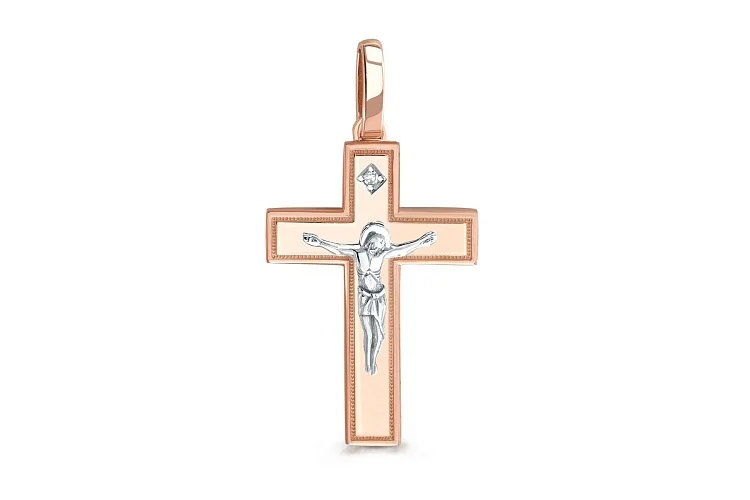 Крест из красного золота с бриллиантом