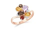 Кольцо из красного золота с аметистом, гранатом и раухтопазами