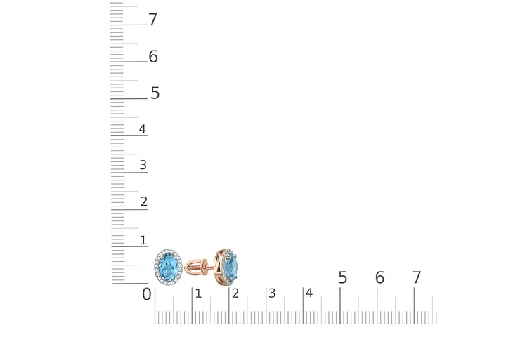 Серьги-пусеты из красного золота с 2 топазами swiss и 44 фианитами