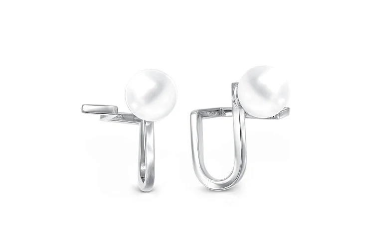 Серьги-пусеты из белого золота с 2 жемчужинами