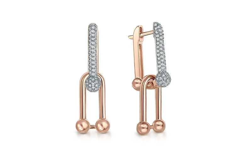 Серьги из красного золота с 200 фианитами