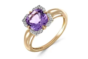 Кольцо из жёлтого золота с аметистом и 20 фианитами