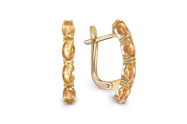 Серьги Дорожки из жёлтого золота с 6 цитринами