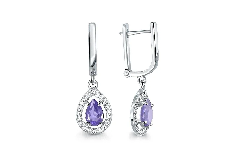 Серьги из белого золота с 2 ситаллами и 40 фианитами