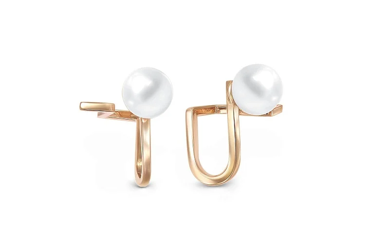 Серьги-пусеты из красного золота с 2 жемчужинами