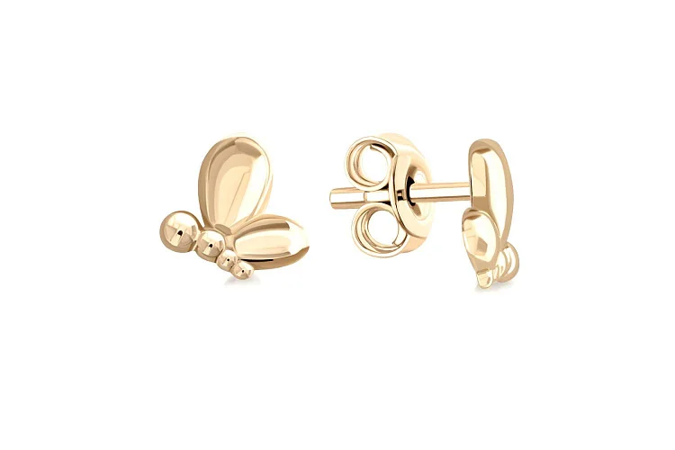 Серьги-пусеты Бабочки из жёлтого золота без вставок