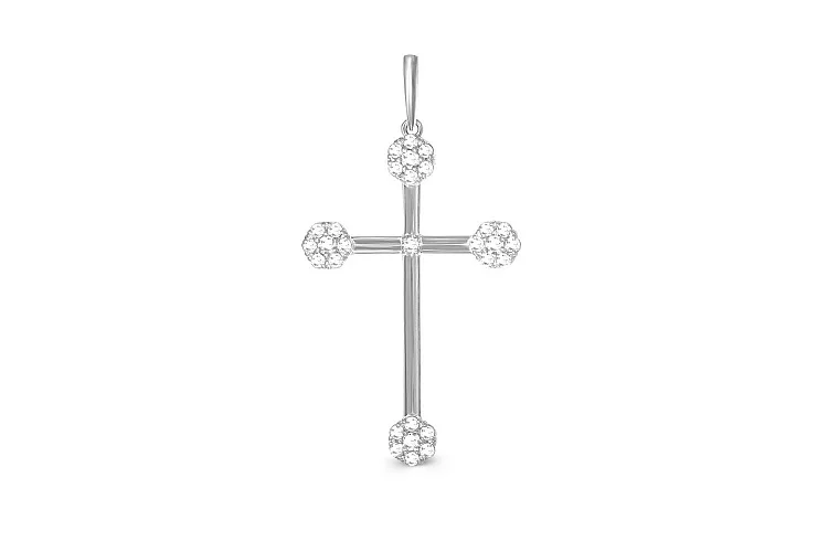 Подвеска Крест из белого золота с 29 фианитами