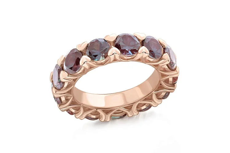 Кольцо Дорожка из красного золота с 15 александритами