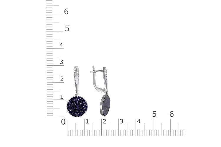 Серьги из белого золота с 2 авантюринами и 16 фианитами