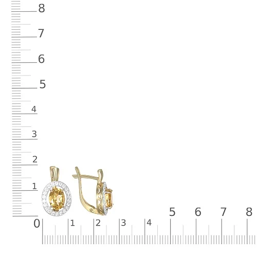 Серьги из жёлтого золота с 2 цитринами и 44 фианитами