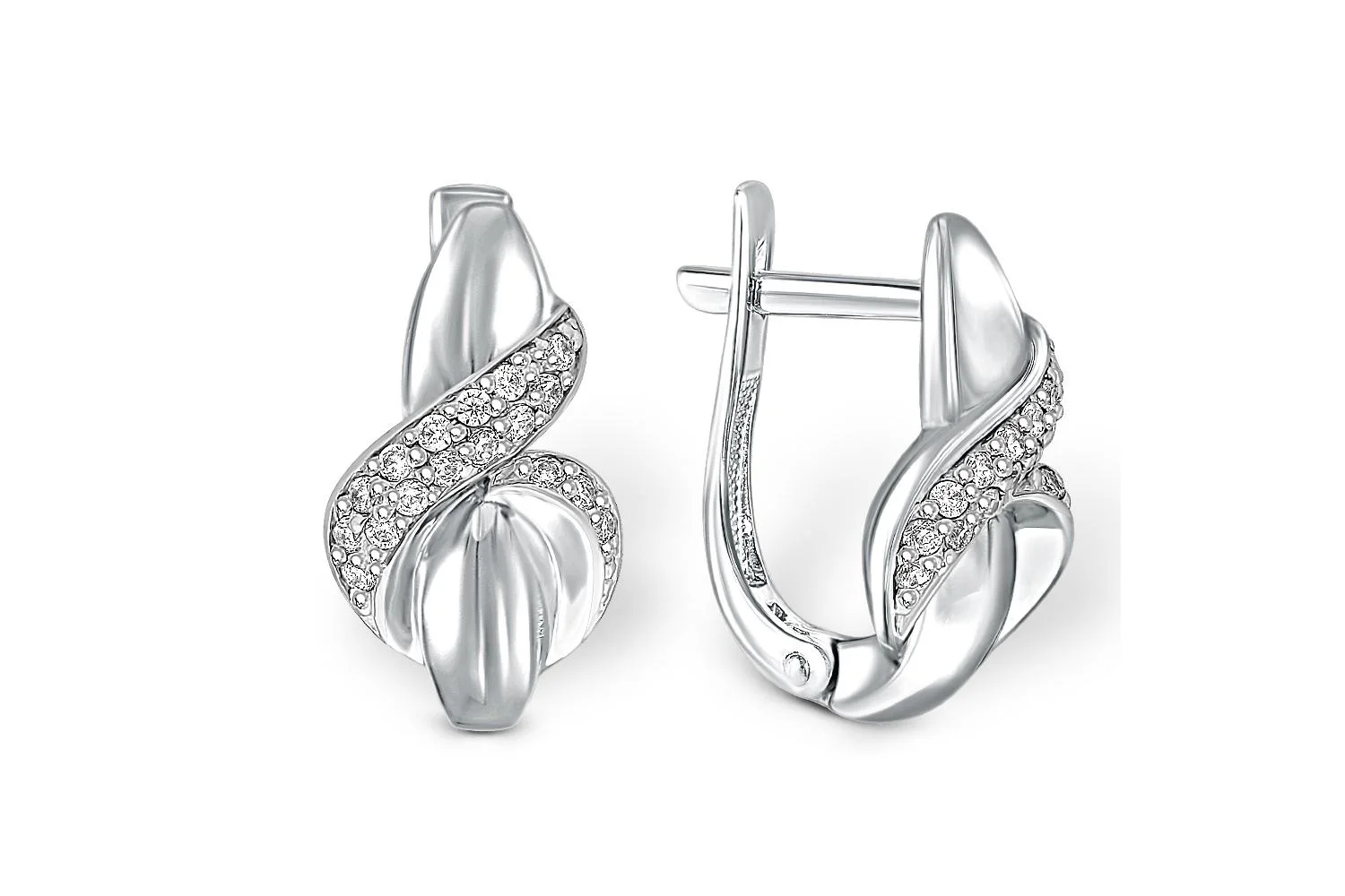 Серьги из белого золота с 34 фианитами