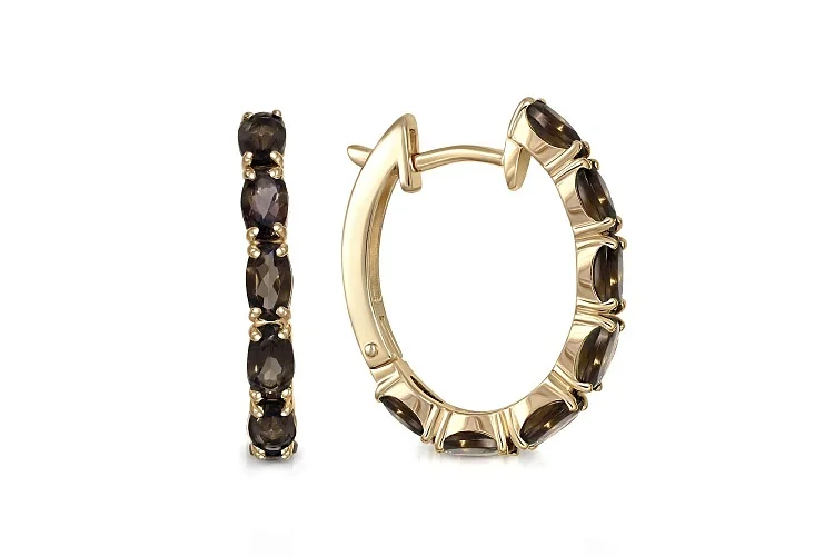 Серьги из жёлтого золота с 14 раухтопазами