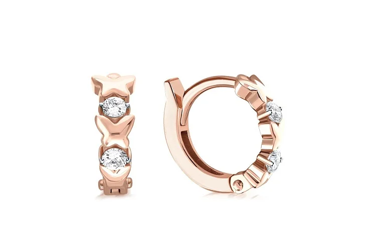 Серьги из красного золота с 4 фианитами