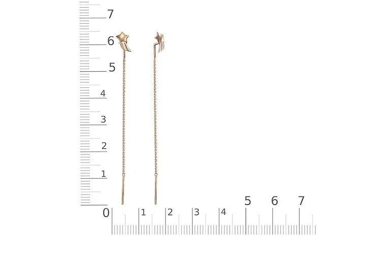 Серьги-продёвки Звезды из красного золота без вставок