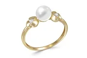 Кольцо Цветок из жёлтого золота с жемчугом и 2 фианитами
