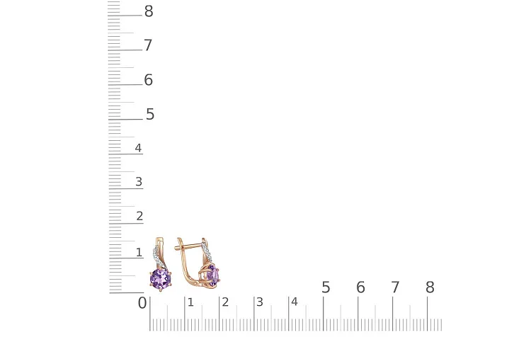 Серьги из красного золота с 2 аметистами и 10 фианитами