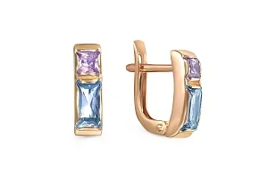 Серьги из красного золота с 2 топазами swiss и 2 аметистами