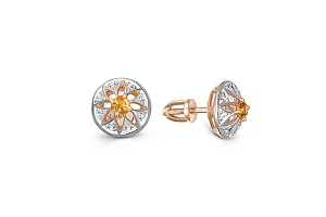 Серьги-пусеты Цветы из красного золота с 2 цитринами и 16 фианитами