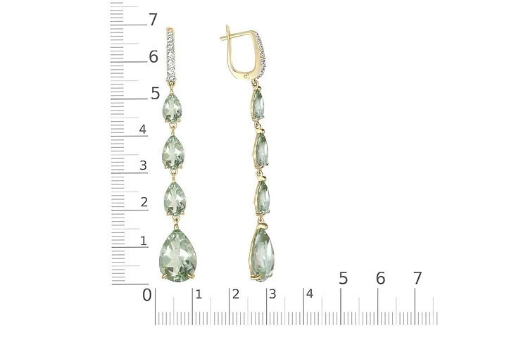 Серьги из жёлтого золота с 8 аметистами и 14 сапфирами