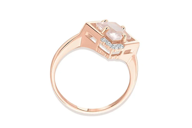 Кольцо из красного золота с кварцем и 10 фианитами