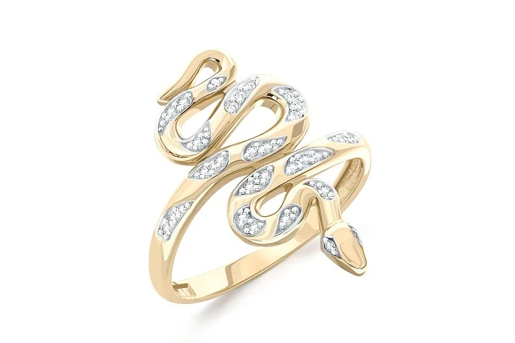 Кольцо Змея из жёлтого золота с 28 бриллиантами