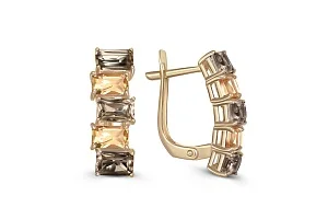 Серьги из жёлтого золота с 4 раухтопазами и 6 цитринами