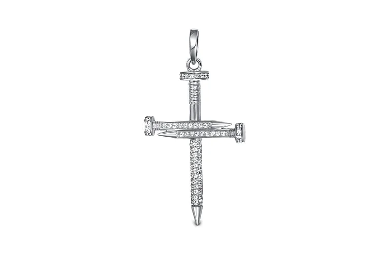 Подвеска Гвоздь из белого золота с 88 фианитами