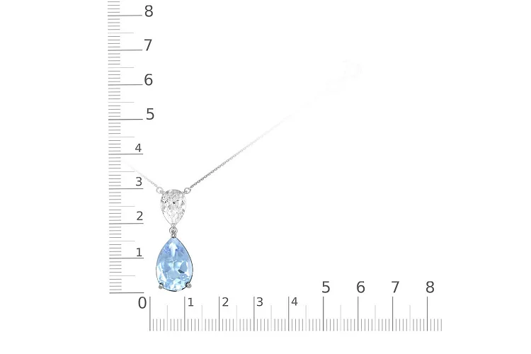 Колье из белого золота с топазом sky и фианитом