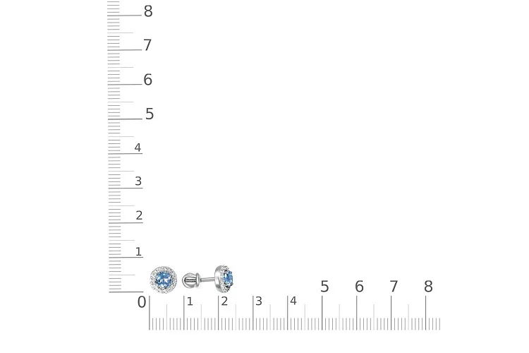 Серьги-пусеты из белого золота с 2 топазами swiss и 30 фианитами