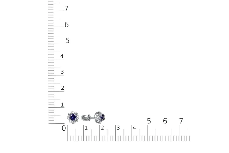 Серьги-пусеты Цветы из белого золота с 2 корундами и 16 бриллиантами