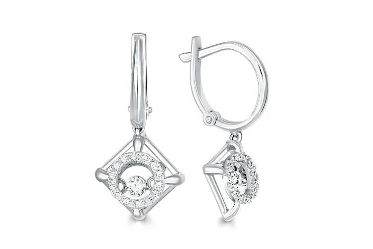 Серьги Квадраты из белого золота с 30 фианитами