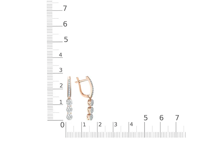 Серьги из красного золота с 60 фианитами