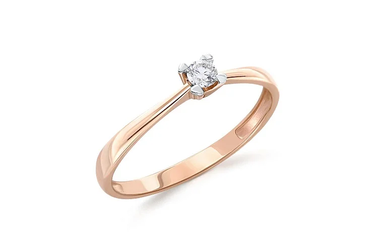 Кольцо помолвочное из красного золота с бриллиантом