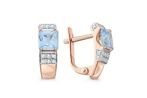 Серьги из красного золота с 2 топазами sky и 30 фианитами