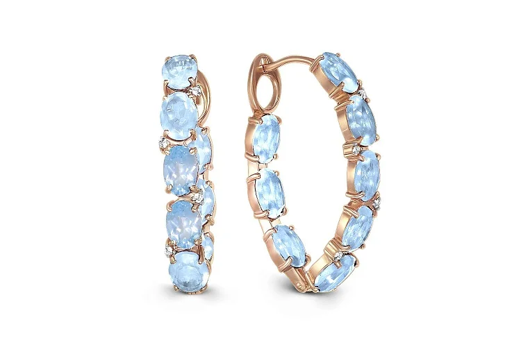 Серьги из красного золота с 16 топазами sky и 8 фианитами