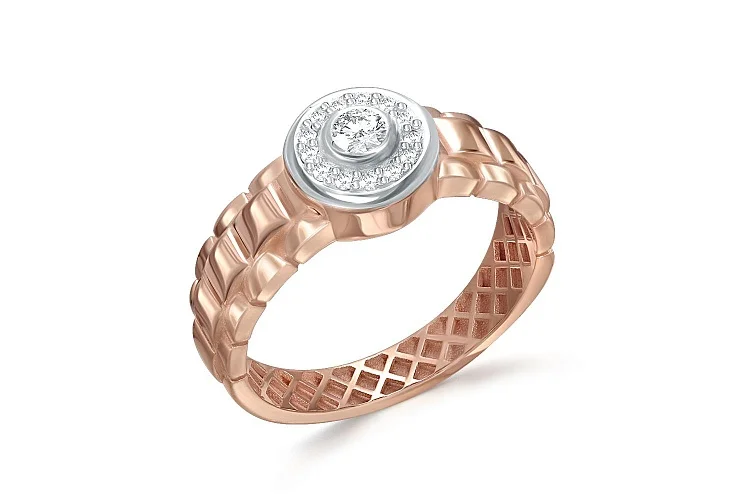 Печатка из красного золота с 14 фианитами