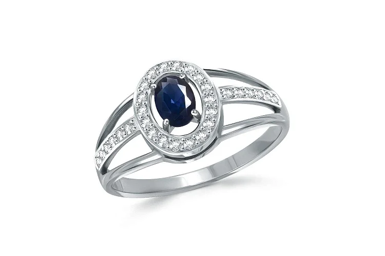 Кольцо из белого золота с сапфиром и 30 бриллиантами