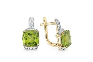 Серьги из жёлтого золота с 2 хризолитами и 36 фианитами