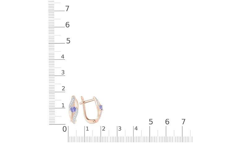 Серьги из красного золота с 2 танзанитами и 16 фианитами