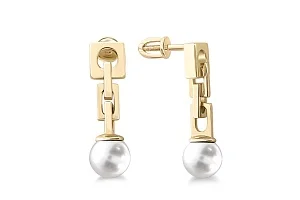 Серьги-пусеты из жёлтого золота с 2 жемчужинами