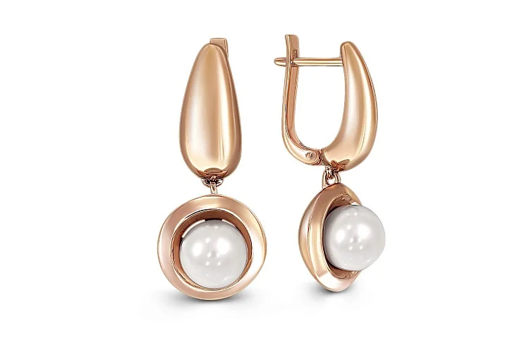 Серьги из красного золота с 2 жемчужинами