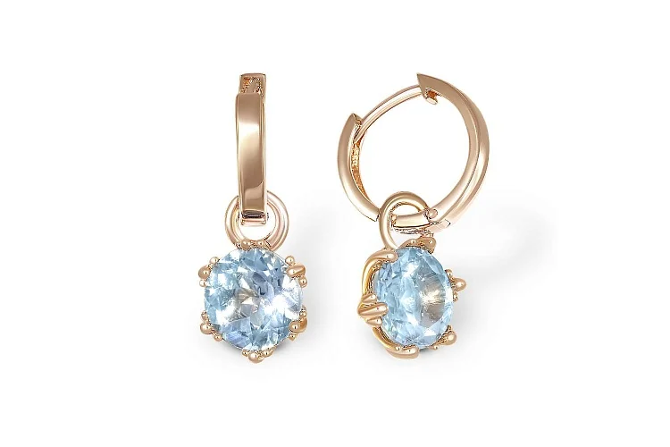 Серьги-трансформеры из красного золота с 2 топазами sky