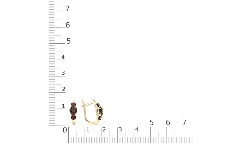 Серьги из жёлтого золота с 2 раухтопазами и 4 гранатами