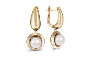 Серьги из жёлтого золота с 2 жемчужинами
