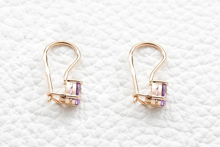 Детские серьги из красного золота с 2 аметистами