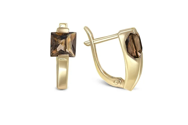 Серьги из жёлтого золота с 2 раухтопазами