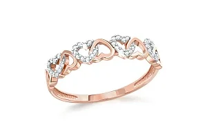 Кольцо Сердце из красного золота с 40 фианитами